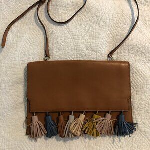 Rebecca Minkoff Sofia Envelope Crossbody Purse Brown Tan Tassel Multi Leather